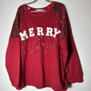 Southern Grace Red Varsity Letter Sequined Merry Christmas Sweatshirt Medium 3xl
